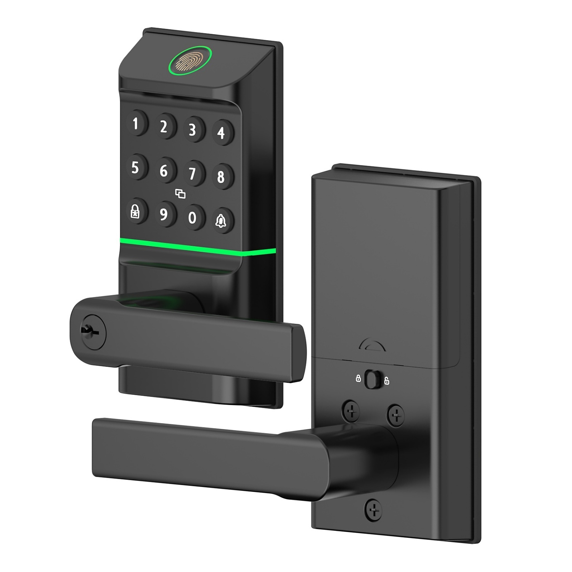 5 in 1 Corded Aluminum Smart Lock Deadbolt with APP, Biometric, Key Fob, Code, Keys Door Lock with Handle in Black